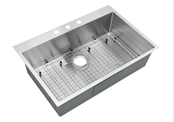 30" Top-Mount Drop-In Stainless Steel Single Bowl Kitchen Sink With Grid