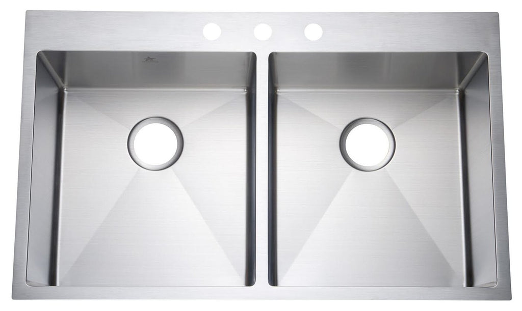 33" Top Mount/Drop-In Double Bowl Stainless Steel Kitchen Sink With Set, 50/50