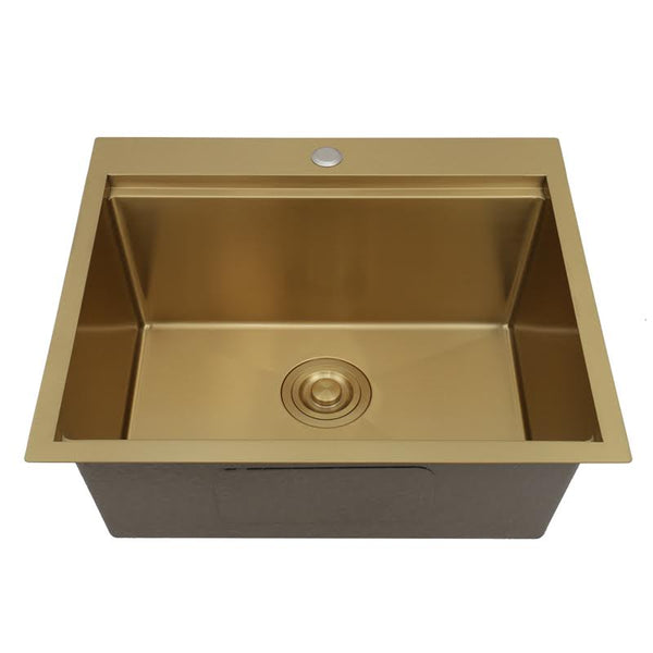 STARSTAR Workstation Ledge Top Mount/Drop-in Gold 304 Matte Stainless Steel Single Bowl For Kitchen,Yard, Office, Bar, Laundry Sink