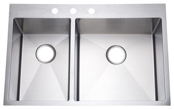 36" Top Mount/Drop-In Double Bowl Stainless Steel Kitchen Sink With Set, 40/60