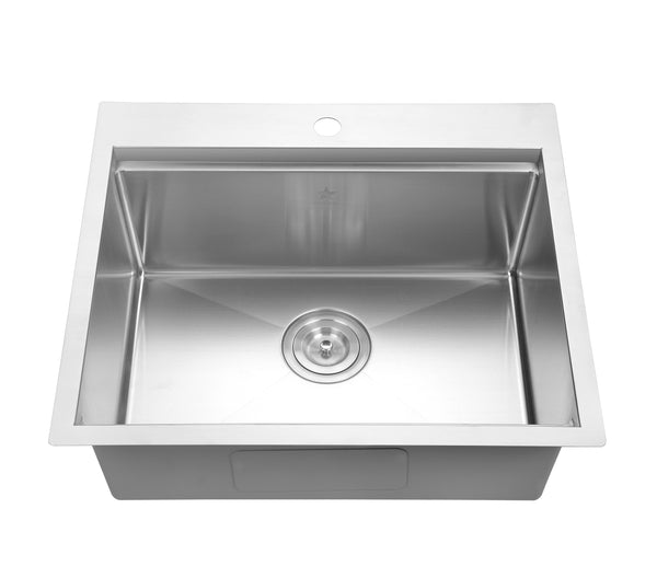 STARSTAR Workstation Ledge Topmount/Drop-in Single Bowl 304 Stainless Steel Kitchen/Yard/Bar/Laundry/Office Sink, With Grid, Colander, Cutting Board, Strainer