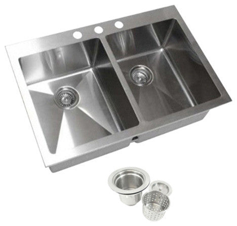 50/50 Top Mount Drop-In 304 Stainless Steel Double Bowl Kitchen Sink